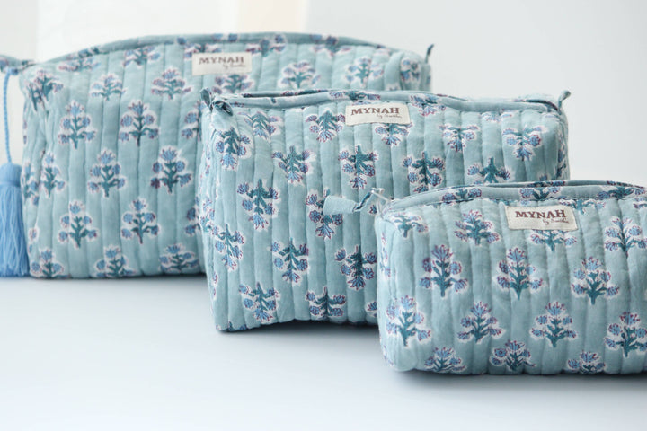 Dusty blu1 motif print Makeup Bag- Choose From 3 Sizes