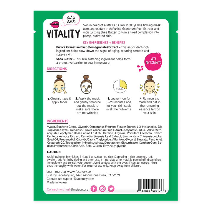 Face Mask - Korean Beauty - Firming - Let's Talk Vitality