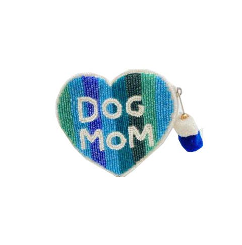 Dog Mom Heart Shape Beaded Coin Pouch