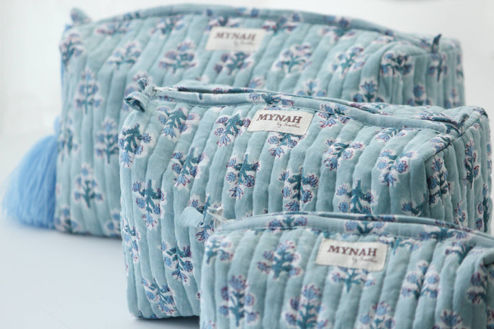 Dusty blu1 motif print Makeup Bag- Choose From 3 Sizes