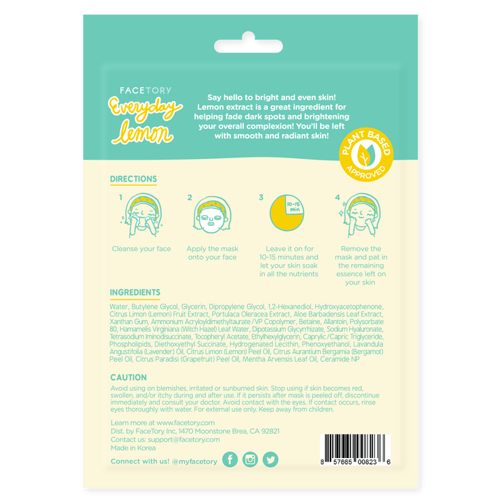 Face Mask - Korean Beauty - Brightening - Everyday - Lemon