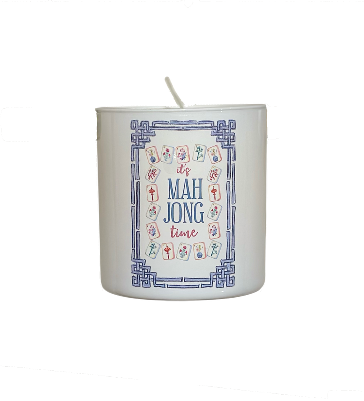 MahJong Time White Glass Candle