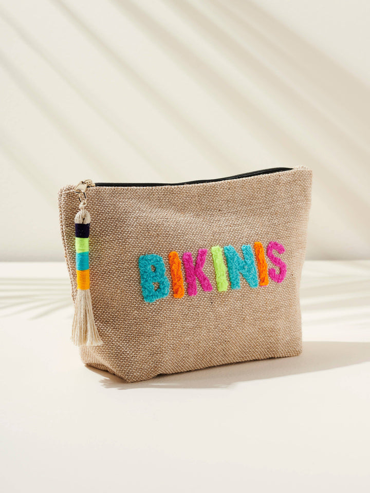 "BIKINIS" ZIP POUCH, NATURAL