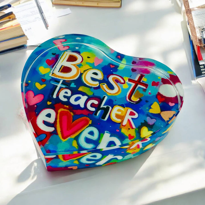 Best Teacher Gift  Crystal Heart Paperweight Table Decor  