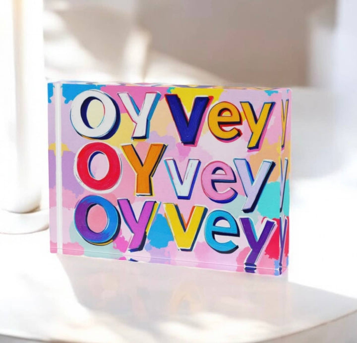 Oy Vey Judaica  Art Crystal Block Table  Decor     