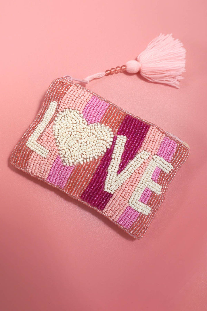 Beaded Coin Purse- Love stripes