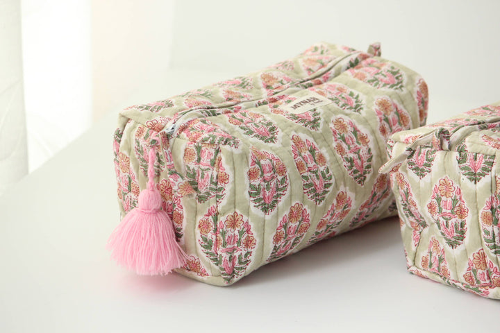 Pistachio floral travel Makeup Bag