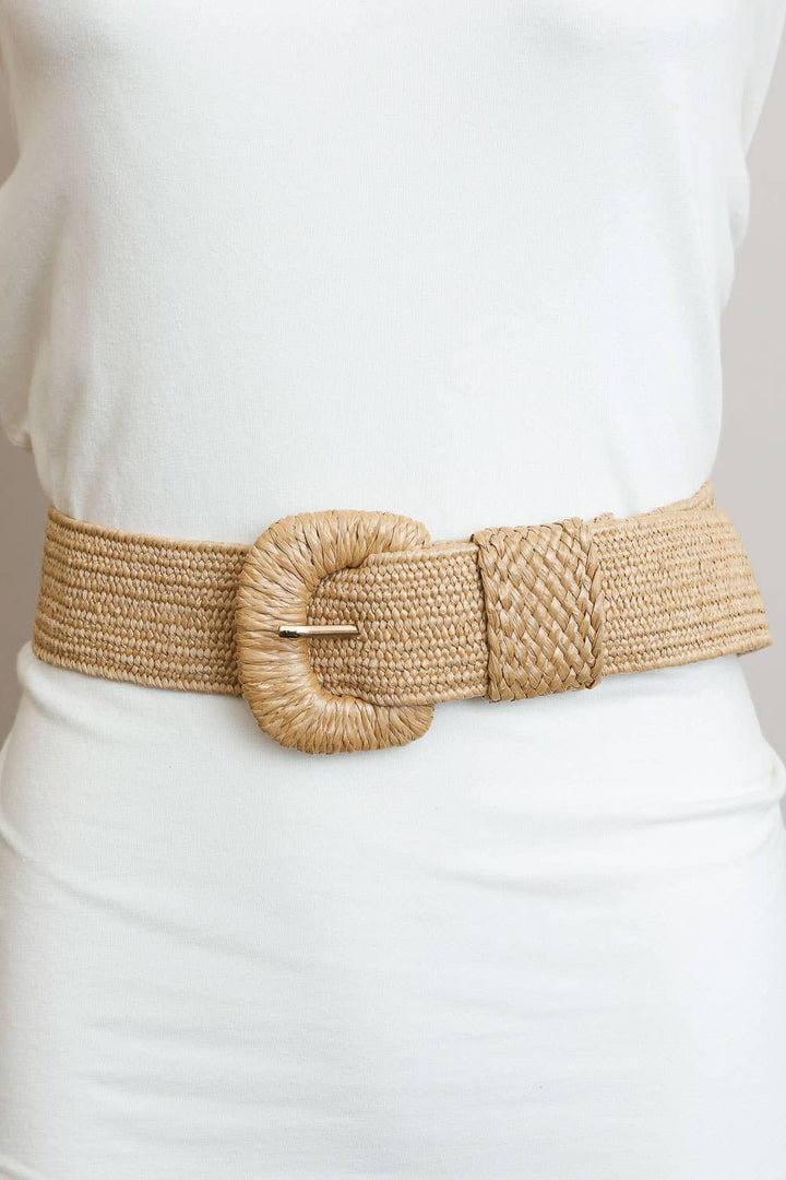 Stretchable Raffia Belt – Beige