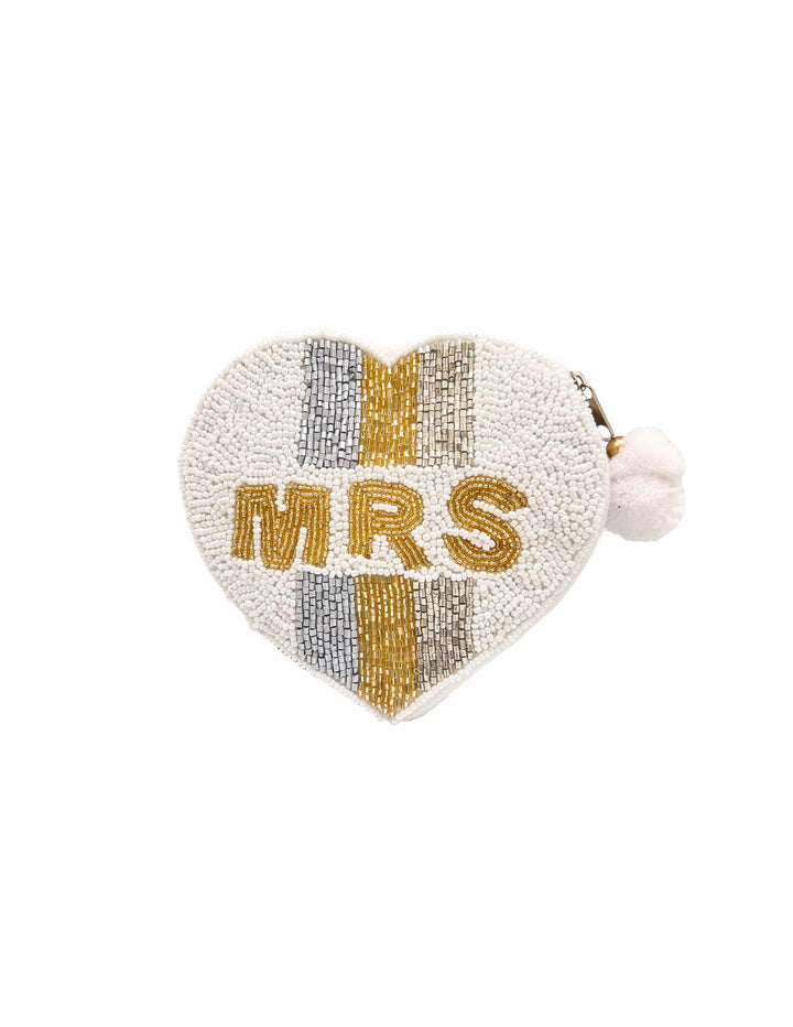 Mrs Heart Shape Beaded Coin Pouch