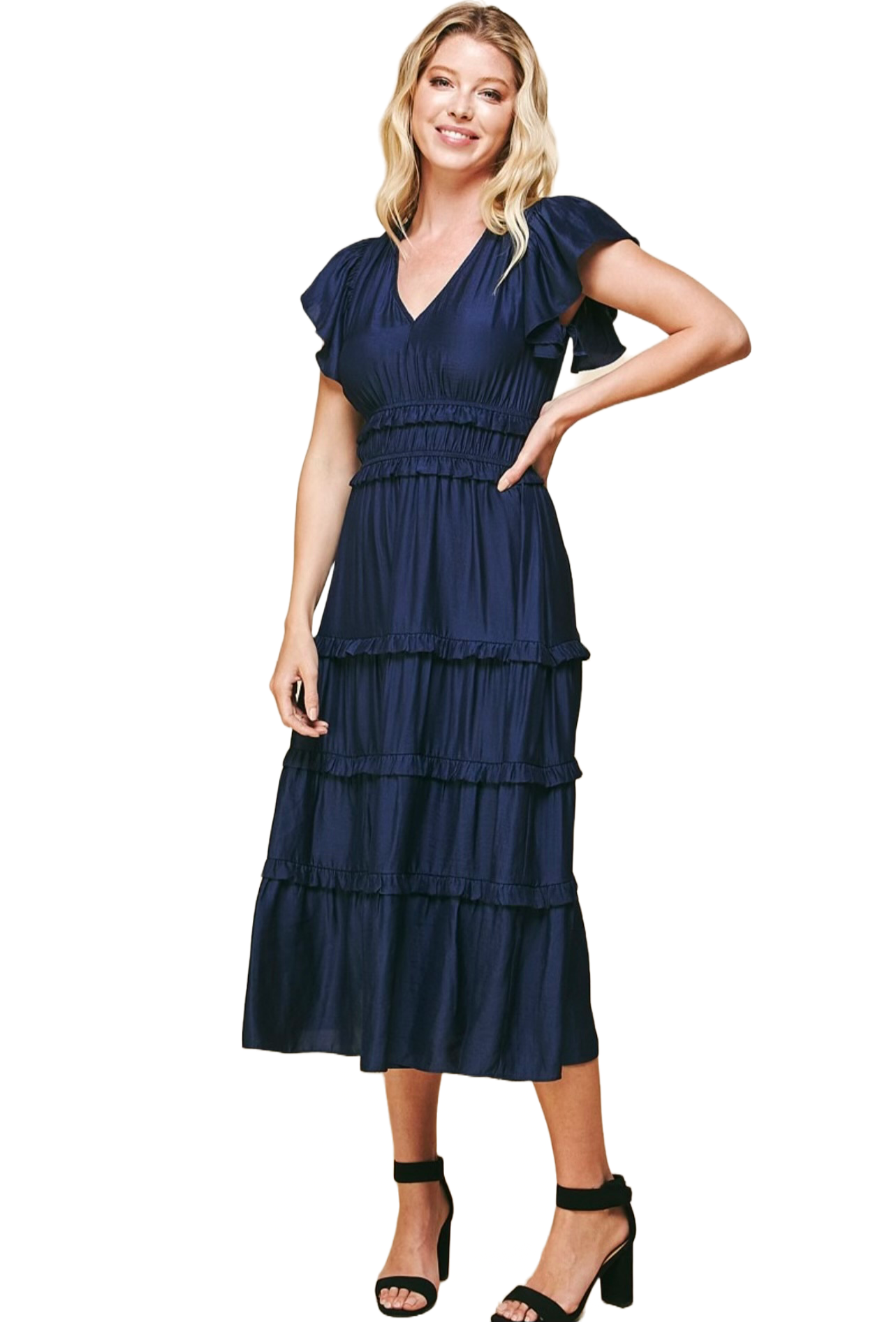 The Celia Midi Dress- Navy Blue