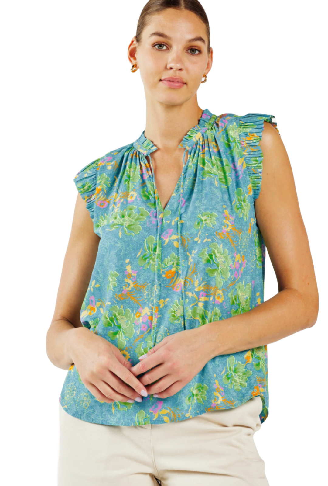 The Leanna Blouse- Blue and green multi