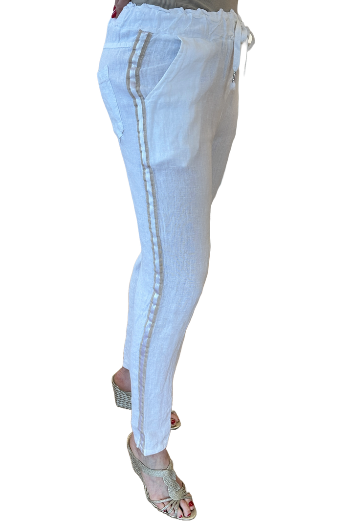 The Payton Pant- White Linen w/ Stripe