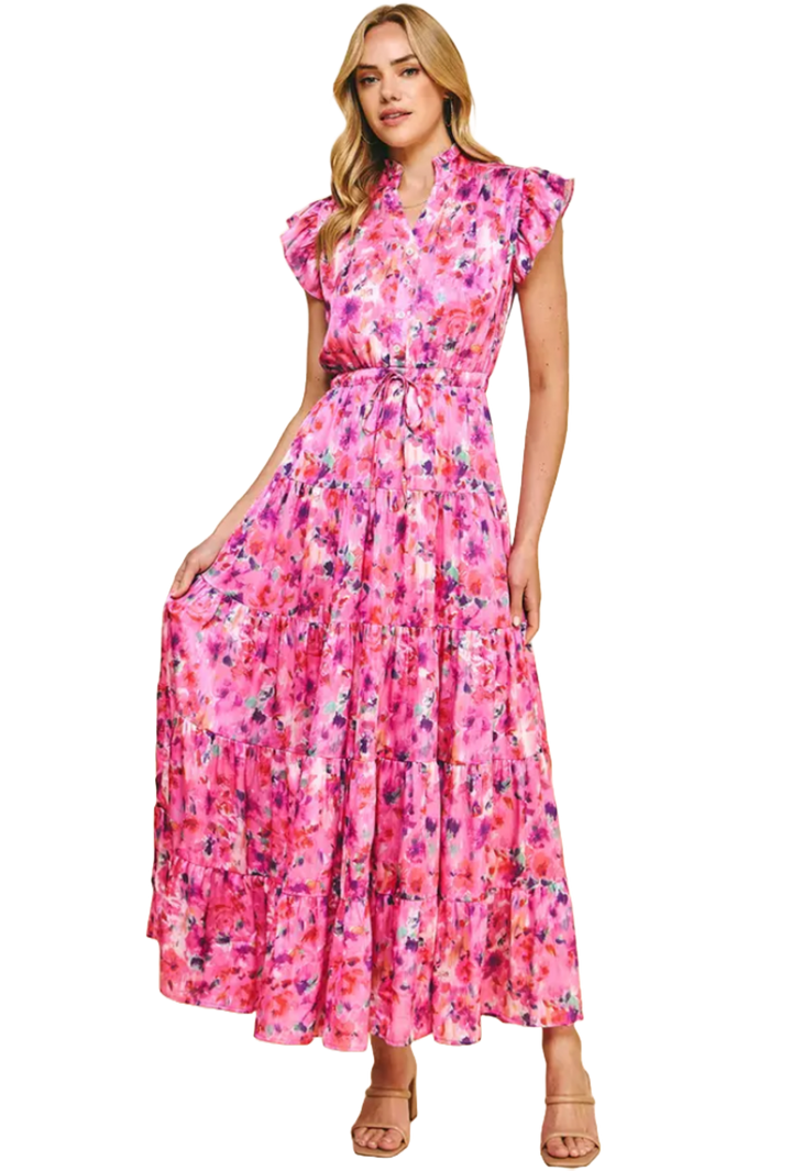 The Kimmia Maxi Dress- Pink watercolor