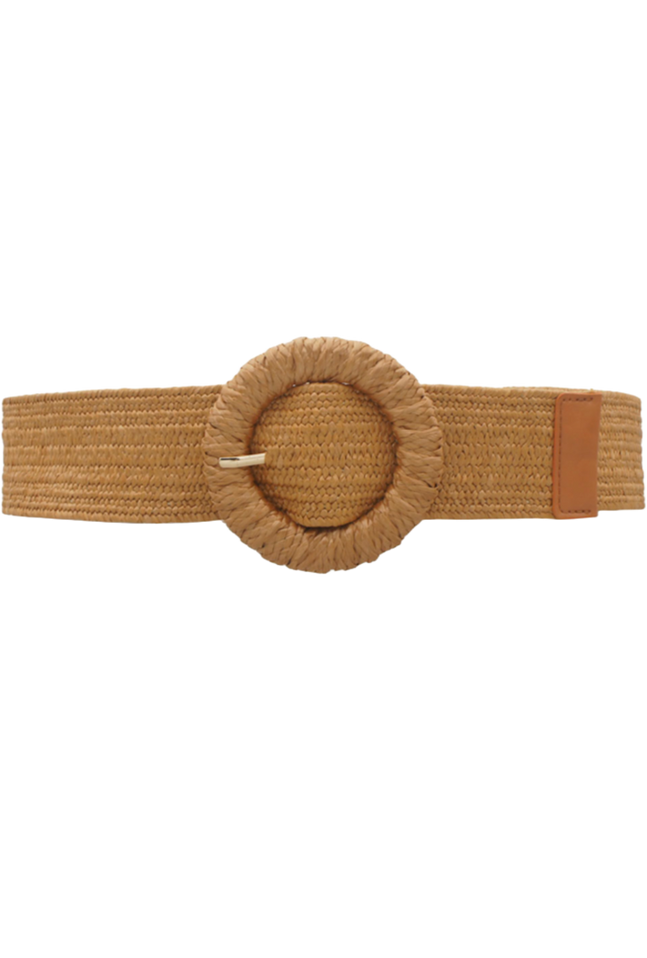 Straw Wrapped Circle Belt- Cognac