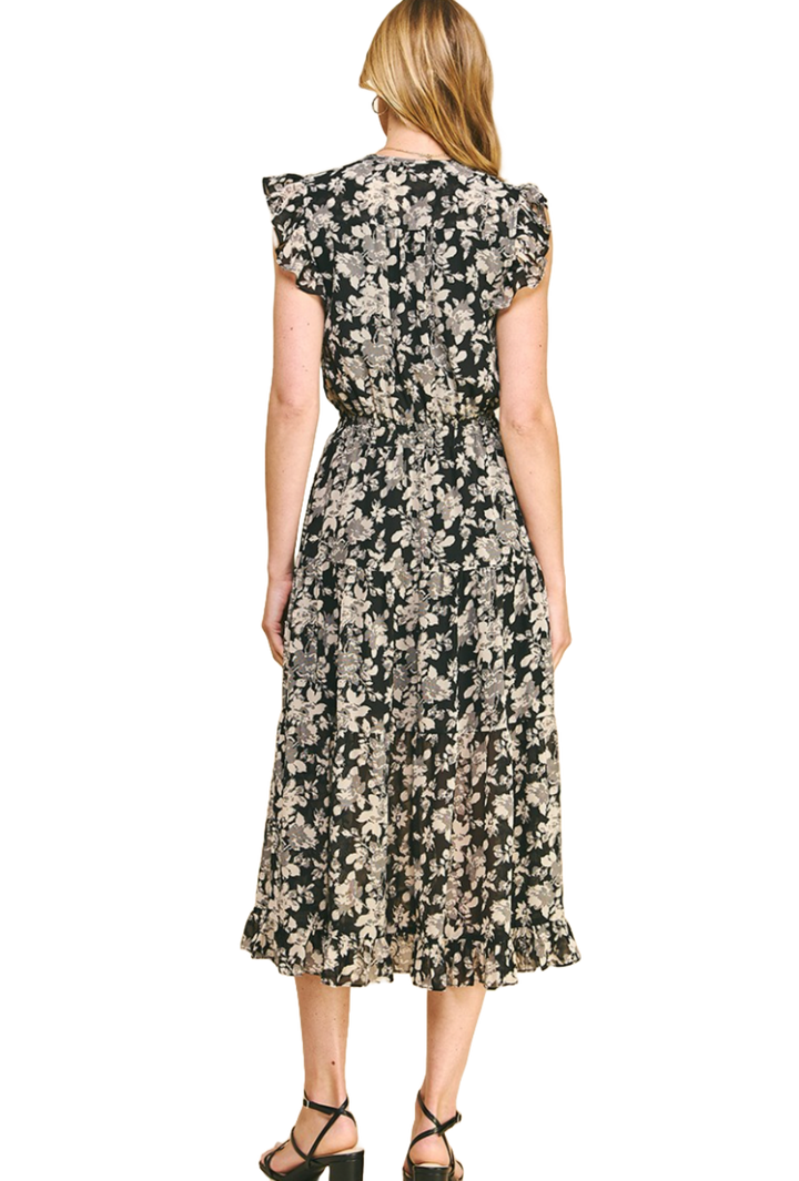 The Sutton Midi Dress- Black Floral