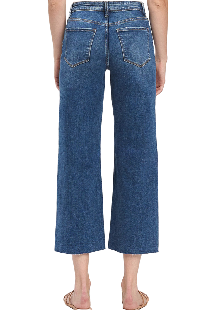 High Rise Raw Hem Crop Wide Leg Jeans