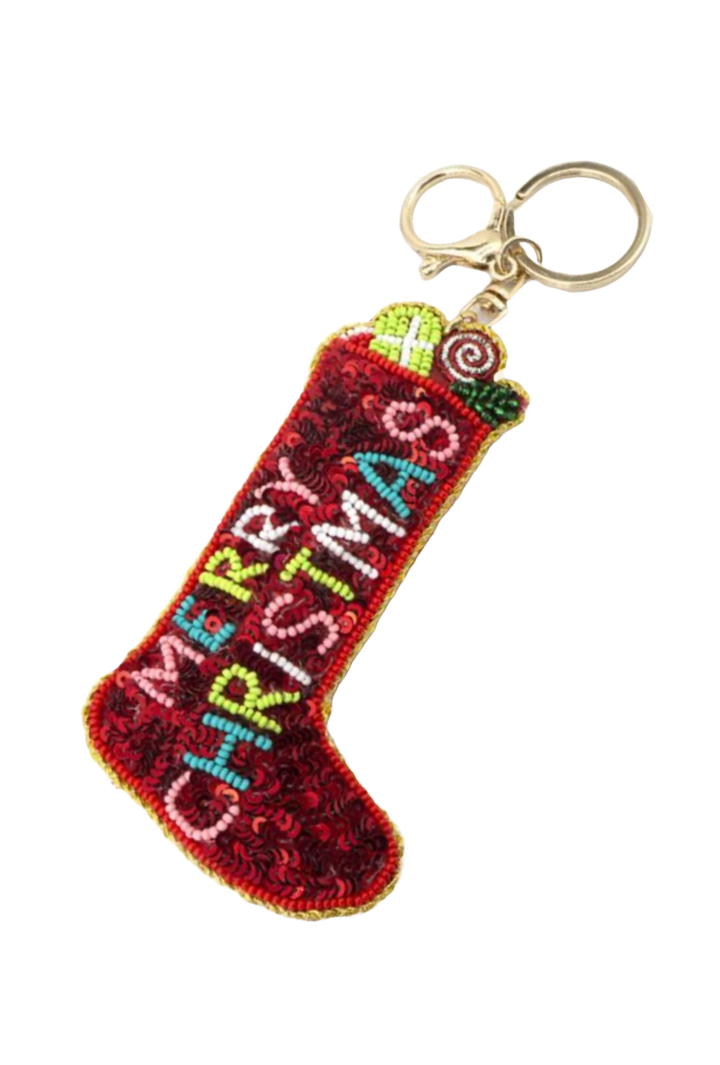 Merry Christmas Beaded Keychain