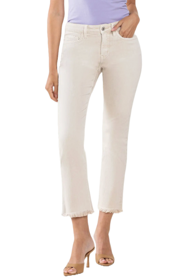 Oatmeal Mid Rise Crop Straight Jeans