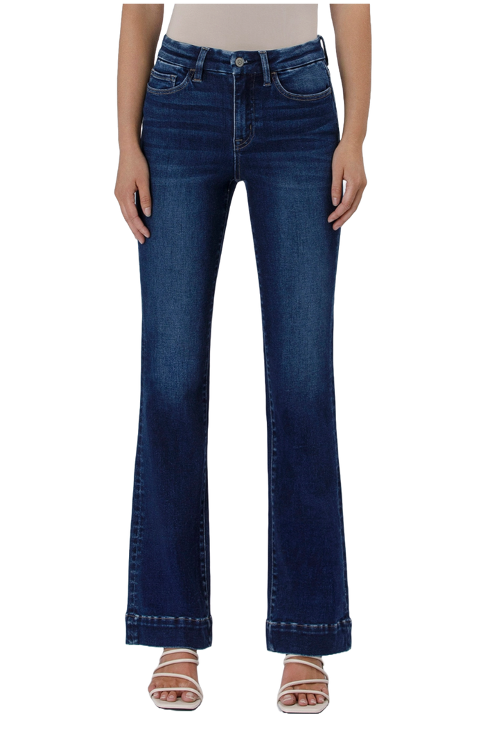 High Rise Trouser Hem Bootcut Jeans- Dark Wash