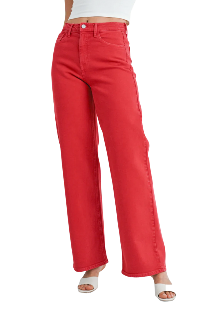 Cherry Red Relaxed Wide Leg Jean