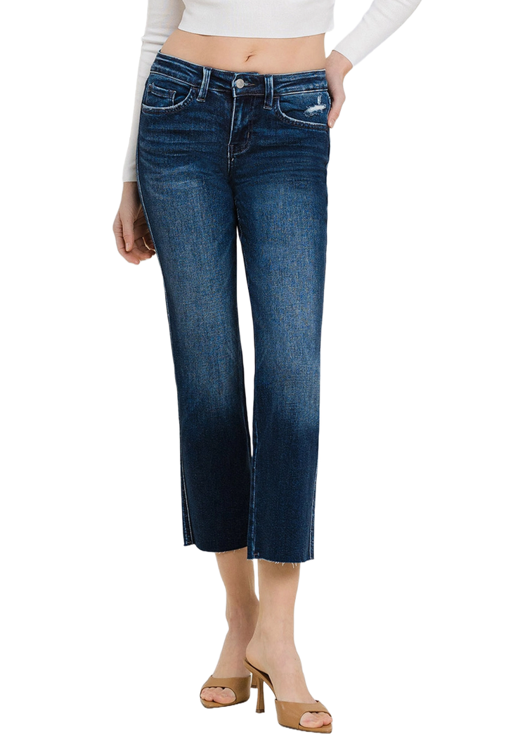 Mid Rise Cropped Straight Jeans