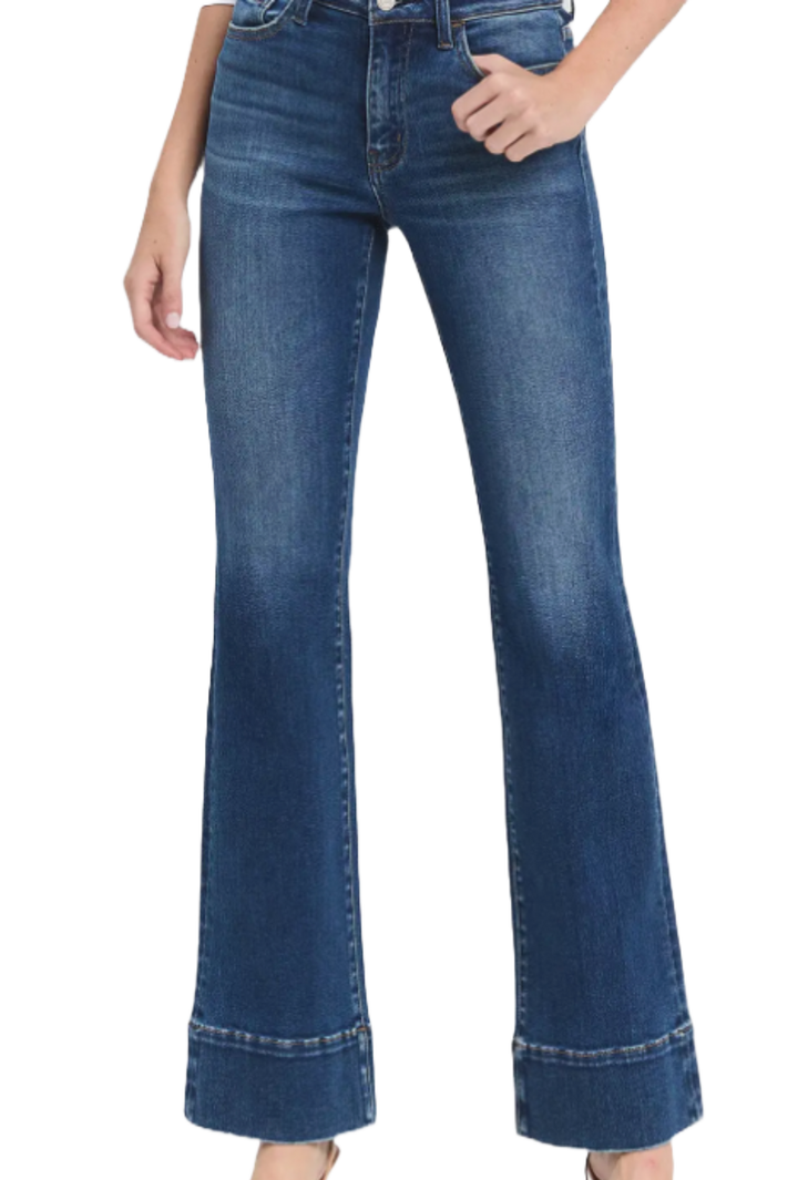 High Rise Trouser Hem Bootcut Jeans- Medium Wash