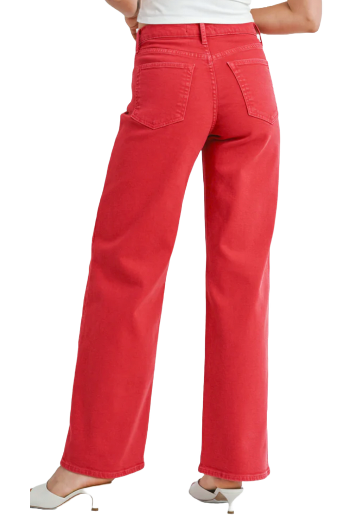 Cherry Red Relaxed Wide Leg Jean