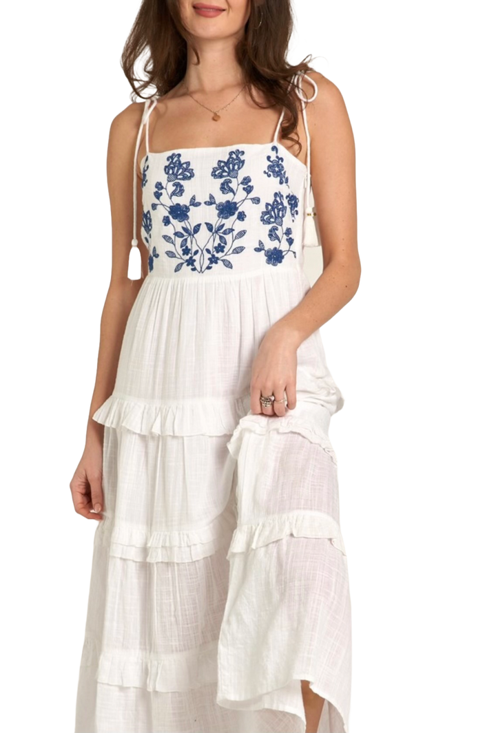 The Kinsey Midi Dress- White and Blue