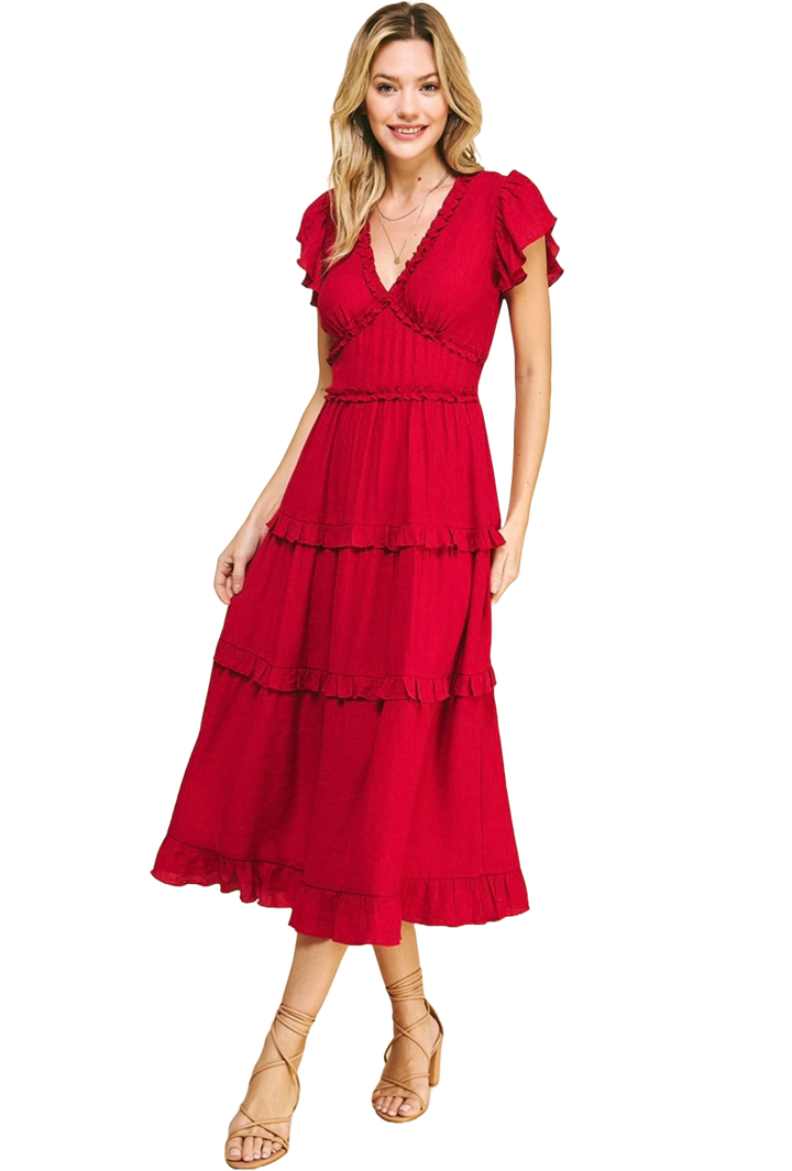 The Ayra Midi Dress- Red