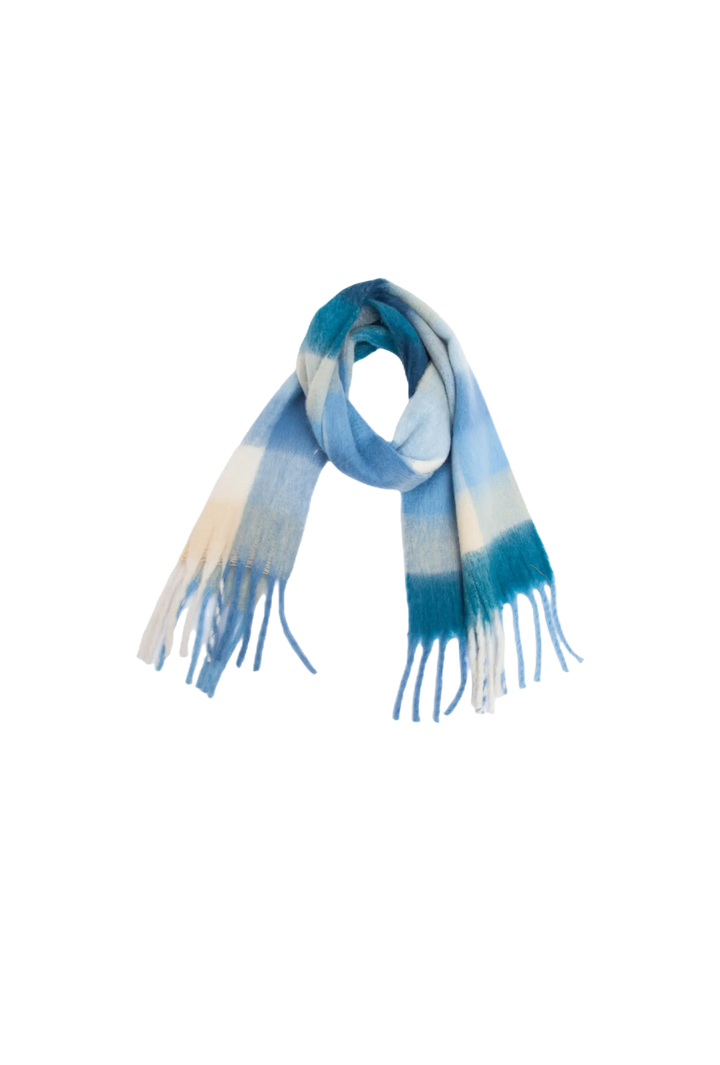 Chunky Plaid Fringe Scarf- Blue White
