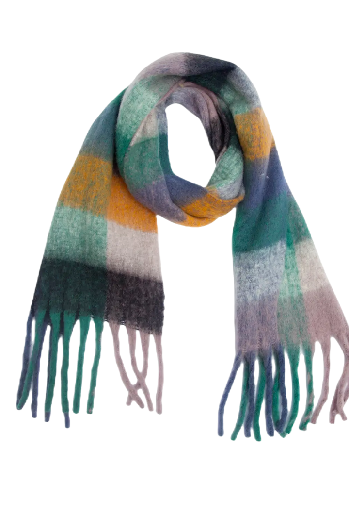 Chunky Plaid Fringe Scarf- Green