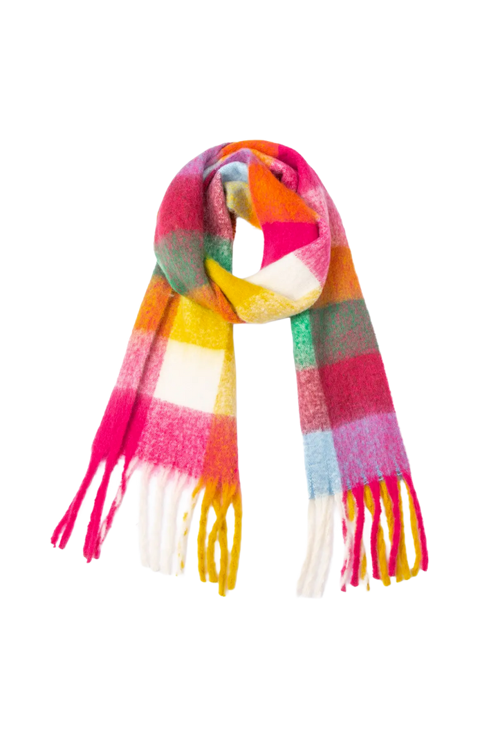 Chunky Plaid Fringe Scarf- Fuschia
