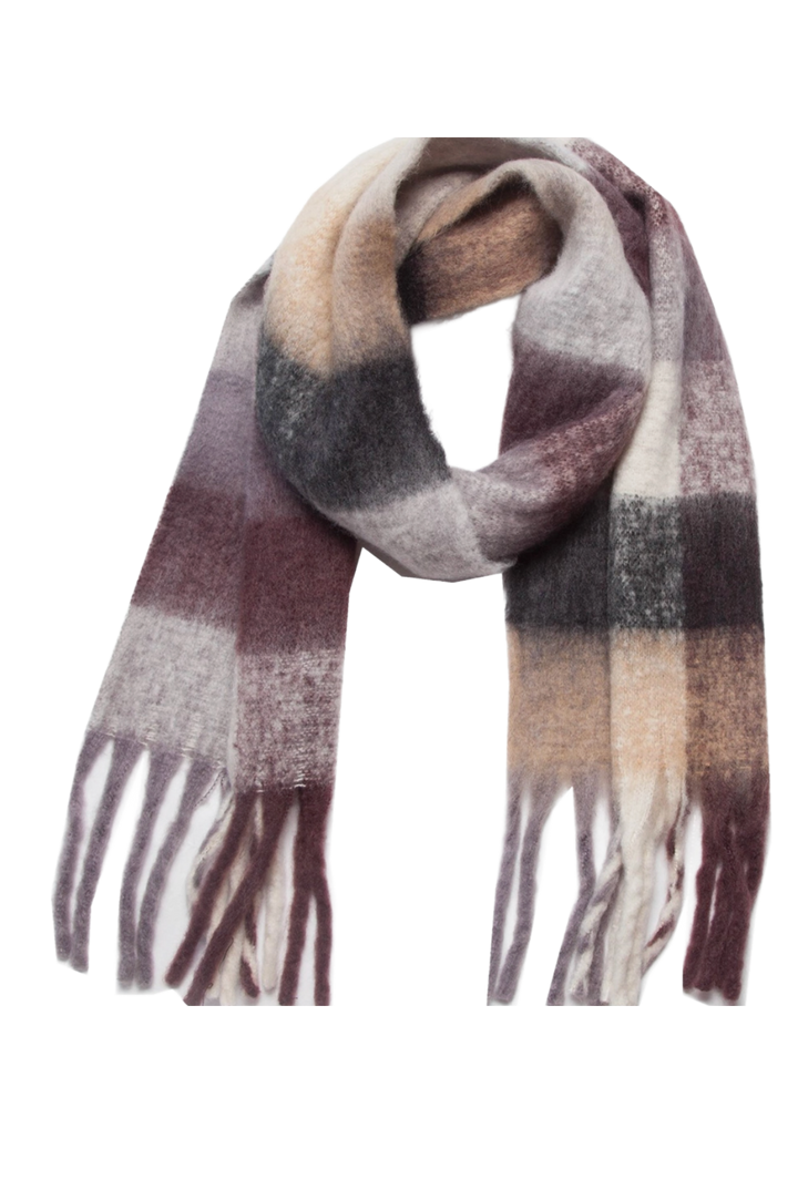 Chunky Plaid Fringe Scarf- Coffee