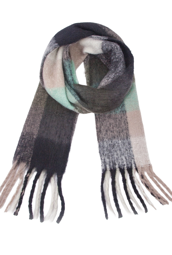 Chunky Plaid Fringe Scarf- Grey