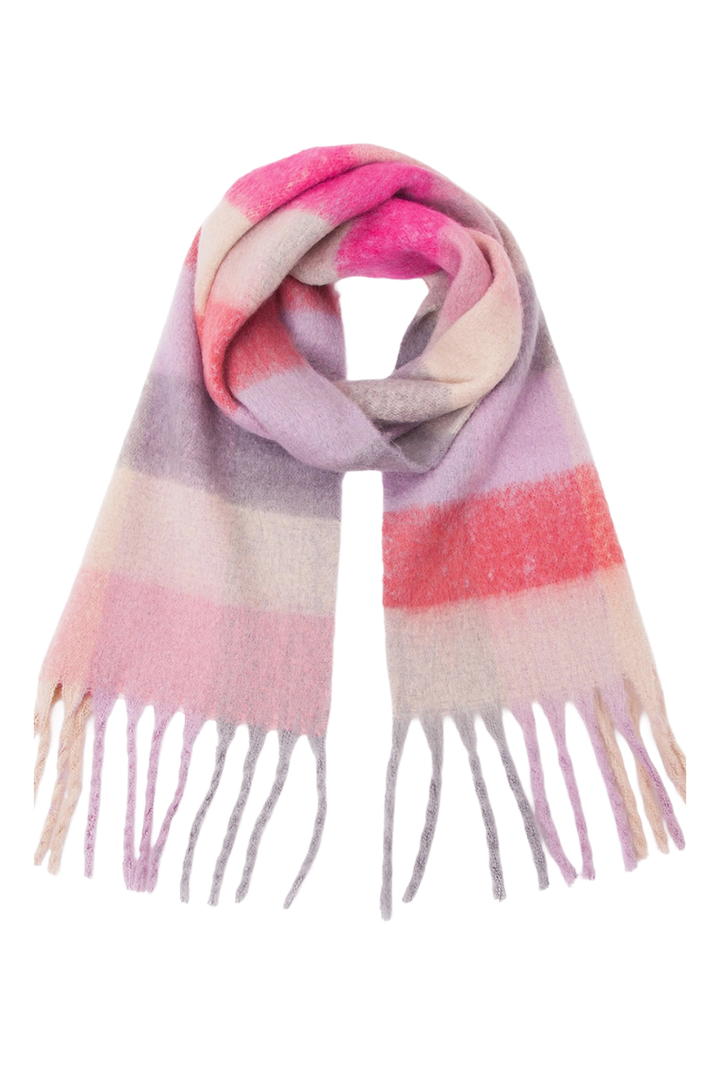 Chunky Plaid Fringe Scarf- Pink