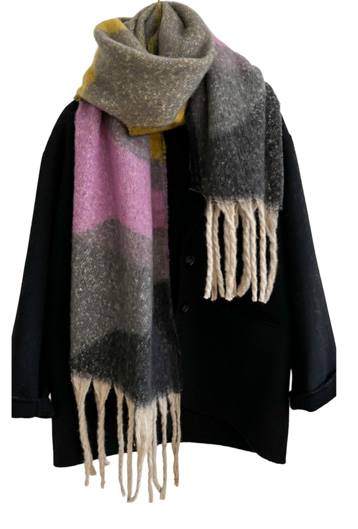 Colorblock Winter Scarf- Grey