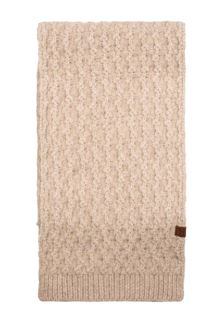 Tiny Floral Textured Knit Scarf- Oatmeal