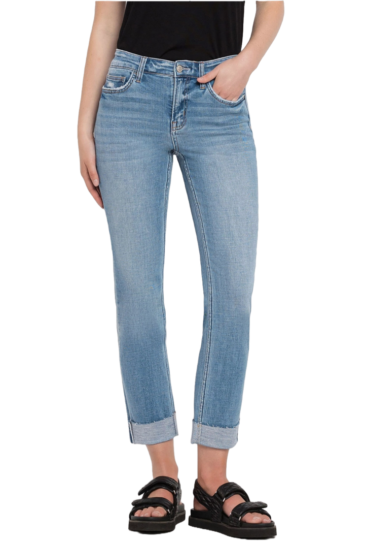 Mid Rise Cuffed Crop Slim Straight Jeans – Love Bella