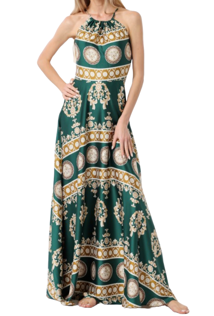 The Katana Maxi Dress- Forest Green Print