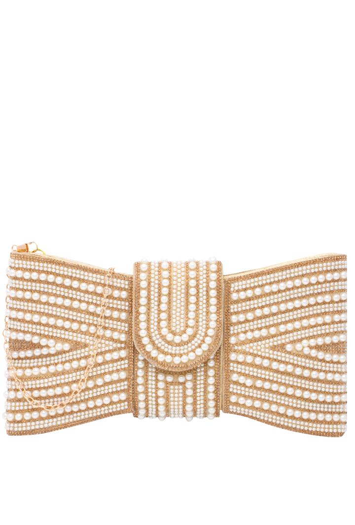 Pearl Pattern Bowtie Clutch Crossbody Bag