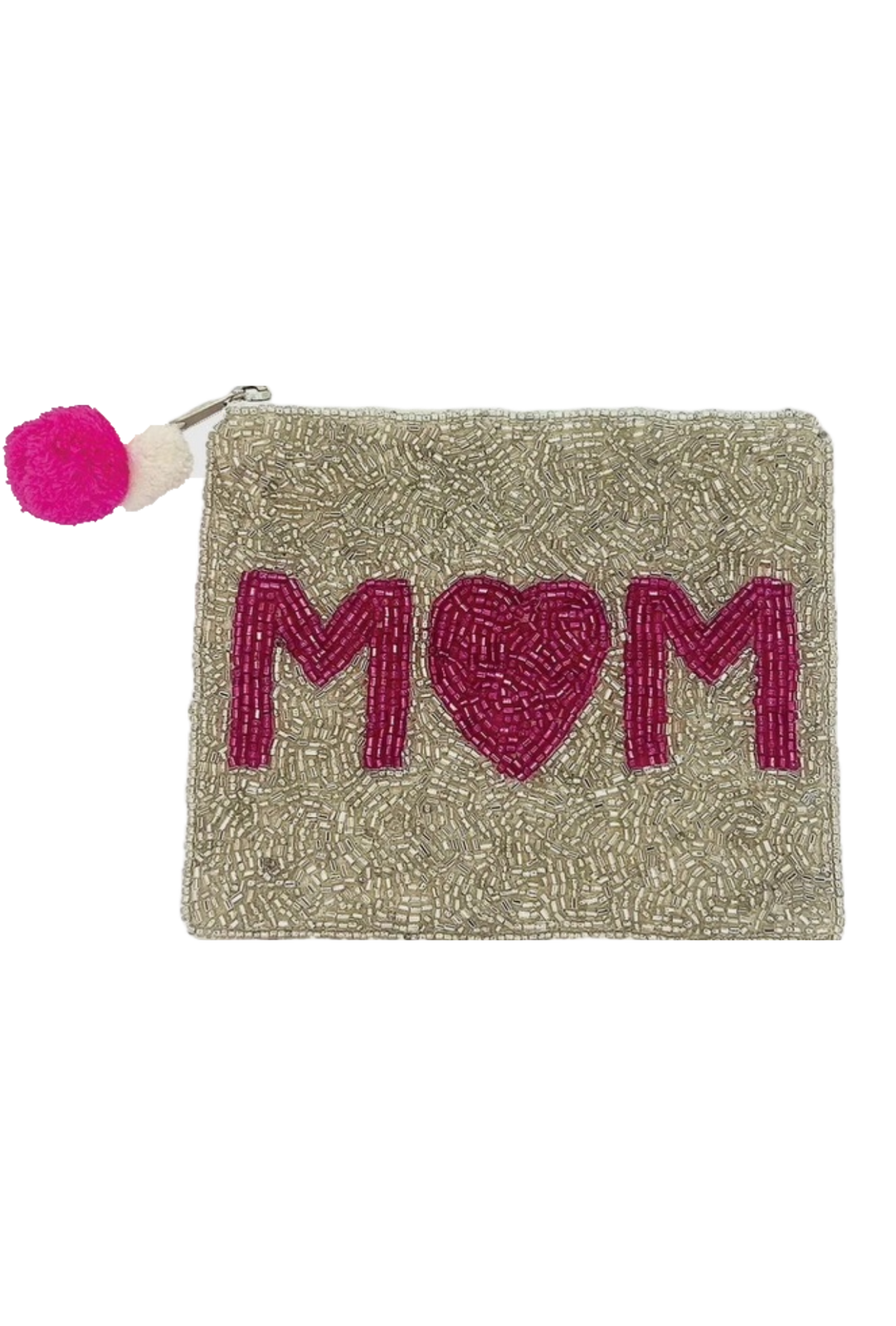 "Mom" Pink beaded jewelry pouch