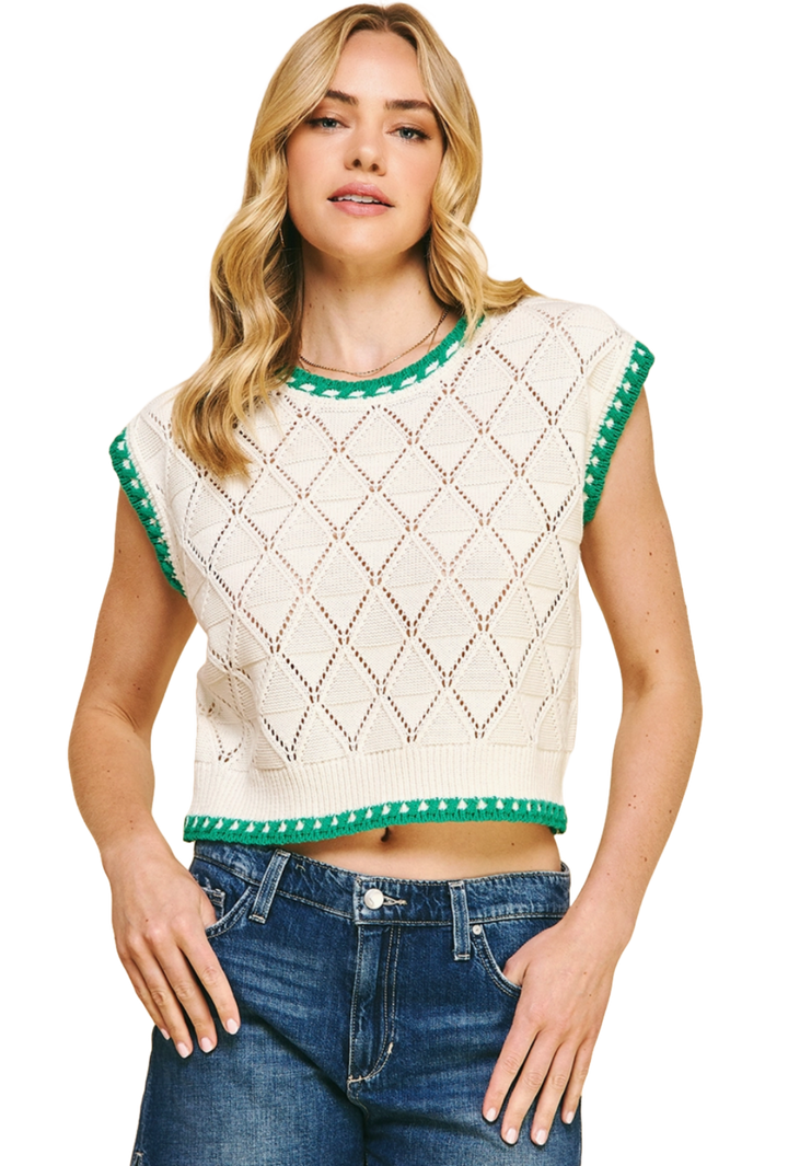 The Valeria Top- Ivory and Green