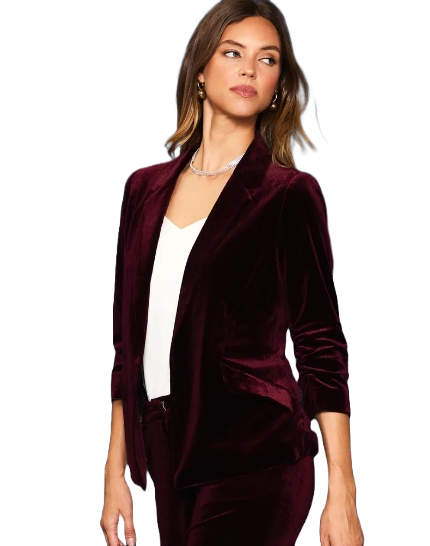 The Haylee Blazer- Burgundy Velvet