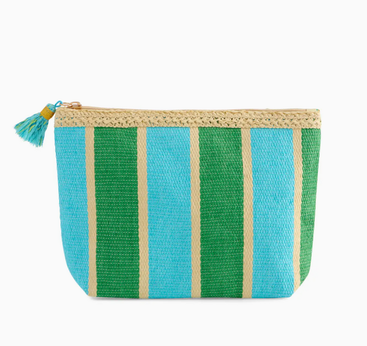 Turquoise Striped Zipper Pouch