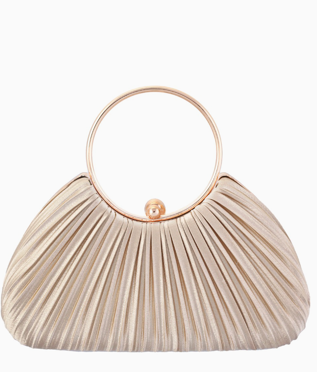 Pleated Ring Handle Evening Bag- Champagne