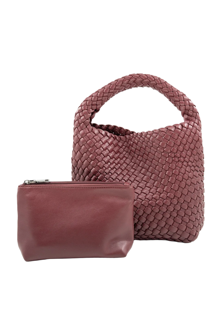 Medium Woven Tote Bag- Burgundy