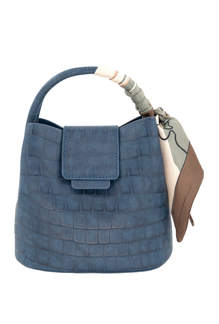 Croc Embossed Scarf Handle Bag- Blue