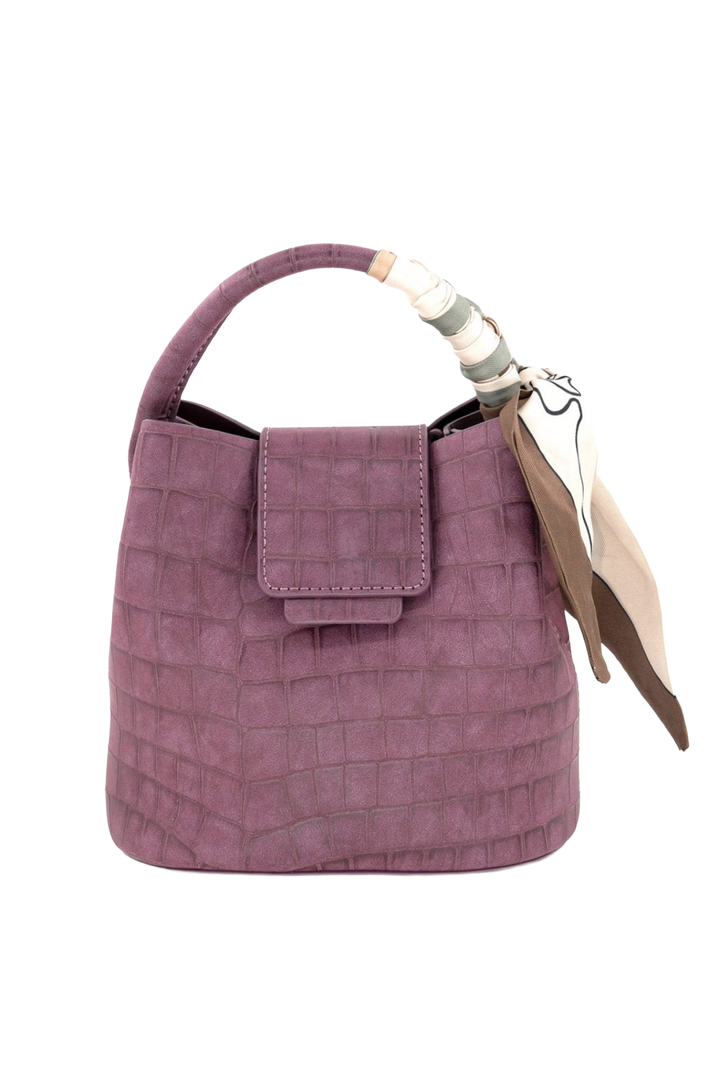Croc Embossed Scarf Handle Bag- Burgundy