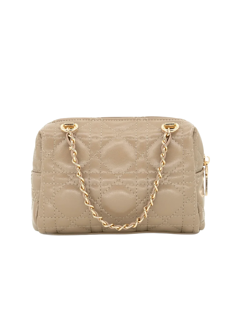Quilted Vegan Leather Crossbody Bag- Beige