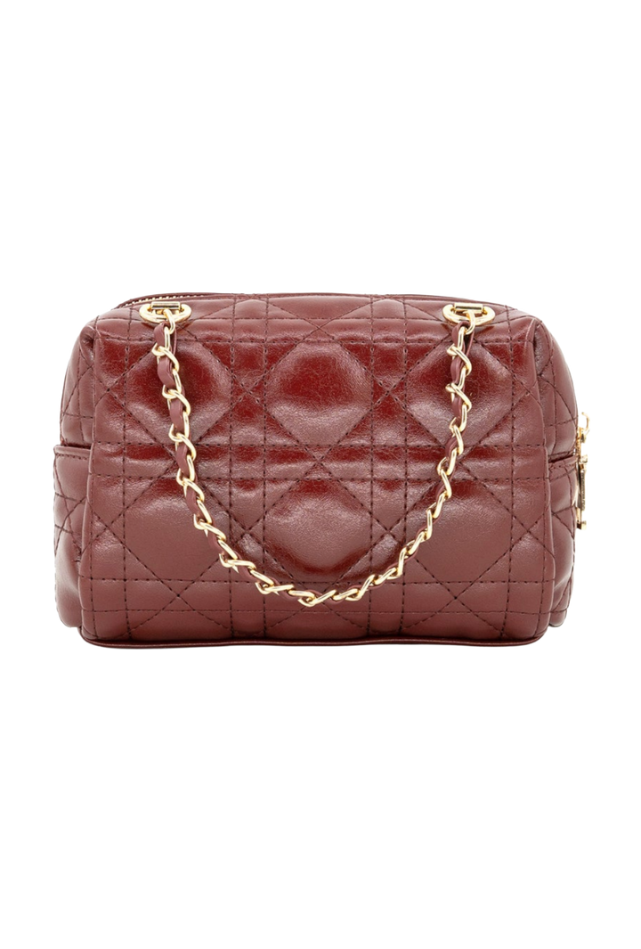 Quilted Vegan Leather Crossbody Bag- Burgundy